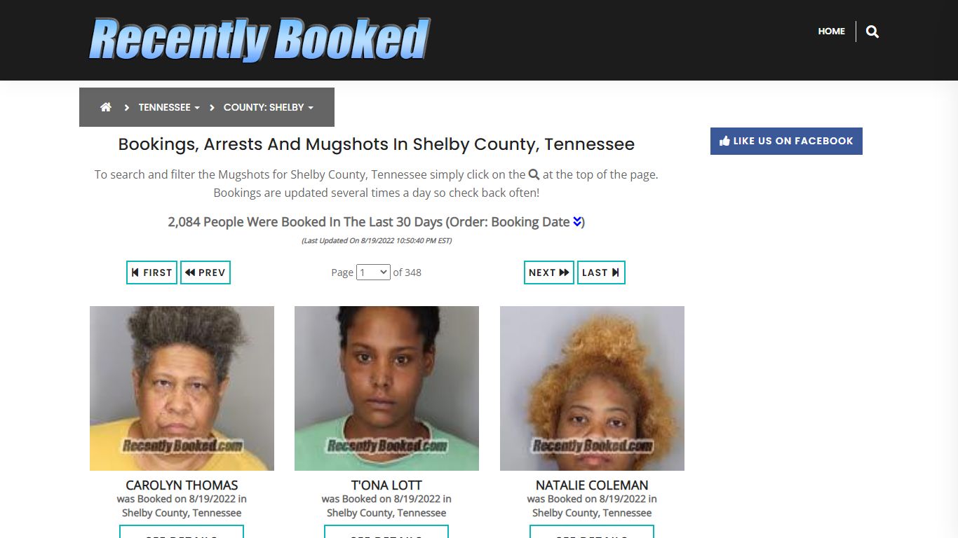 Recent bookings, Arrests, Mugshots in Shelby County, Tennessee